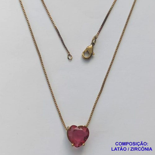 GARGANTILHA NO BRUTO PRONTO PARA O BANHO - GARGANTILHA COM CORRENTE VENEZIANA 45CM E PINGENTE COM BASE EM ALTA FUSÃO E PEDRA EM ZIRCÔNIA CORAÇÃO ROSA 10X10MM - PESO TOTAL 3,3GR - BRU14428
