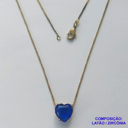 GARGANTILHA NO BRUTO PRONTO PARA O BANHO - GARGANTILHA COM CORRENTE VENEZIANA 45CM E PINGENTE COM BASE EM ALTA FUSÃO E PEDRA EM ZIRCÔNIA CORAÇÃO AZUL TURQUESA 10X10MM - PESO TOTAL 3,3GR - BRU14430