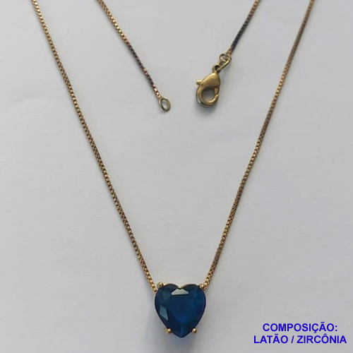 GARGANTILHA NO BRUTO PRONTO PARA O BANHO - GARGANTILHA COM CORRENTE VENEZIANA 45CM E PINGENTE COM BASE EM ALTA FUSÃO E PEDRA EM ZIRCÔNIA CORAÇÃO AZUL ESCURO 10X10MM - PESO TOTAL 3,3GR - BRU14434