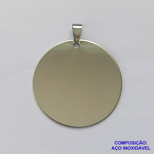 PINGENTE EM AÇO INOXIDÁVEL - (CX49) PINGENTE PLAQUINHA REDONDA PARA GRAVAÇÃO 42MM - COMPOSIÇÃO: AÇO INOXIDÁVEL - AÇO1870