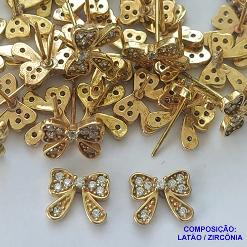 BRINCO NO BRUTO PRONTO PARA O BANHO (BX000197W) - BRINCO DE PINO LACINHO COM MICROS ZIRCÔNIAS - TAMANHO 10MM - PESO TOTAL DO PAR 1,3GR - BRU14436