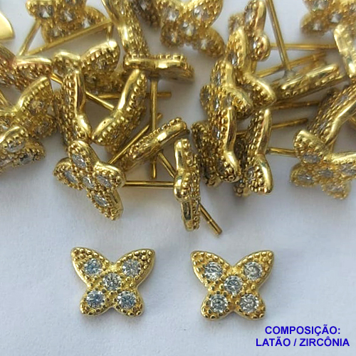 BRINCO NO BRUTO PRONTO PARA O BANHO(CX113) (BX000256W) - BRINCO DE PINO BORBOLETA COM MICROS ZIRCÔNIAS - TAMANHO 7MM - PESO TOTAL DO PAR 1,2GR - BRU14439