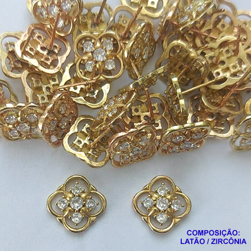 BRINCO NO BRUTO PRONTO PARA O BANHO(CX113) (BX001676W) - BRINCO DE PINO FLOR COM MICROS ZIRCÔNIAS - TAMANHO 10MM - PESO TOTAL DO PAR 1,6GR - BRU14441