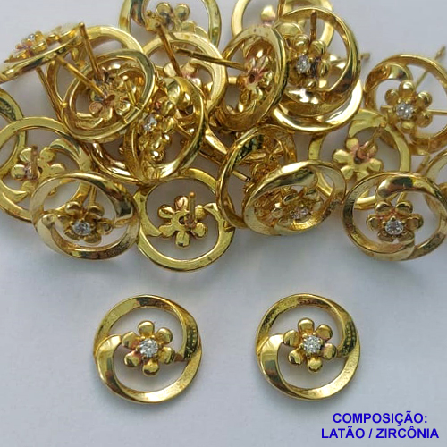 BRINCO NO BRUTO PRONTO PARA O BANHO (BX001356W) - BRINCO DE PINO FLOR E PEDRA EM ZIRCÔNIA - TAMANHO 12MM - PESO TOTAL DO PAR 1,6GR - BRU14446