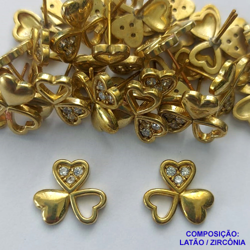 BRINCO NO BRUTO PRONTO PARA O BANHO(CX113) (BX001360W) - BRINCO DE PINO CORAÇÕES COM MICROS ZIRCÔNIAS - TAMANHO 12MM - PESO TOTAL DO PAR 2,6GR - BRU14454