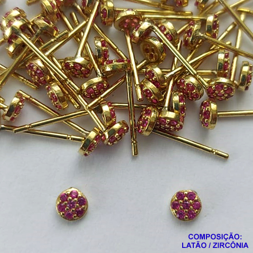 BRINCO NO BRUTO PRONTO PARA O BANHO(CX113) (BX000457 C503) - BRINCO DE PINO REDONDO COM PEDRAS EM MICROS ZIRCÔNIAS ROSAS - TAMANHO 4MM - PESO TOTAL DO PAR 0,3GR - BRU14460