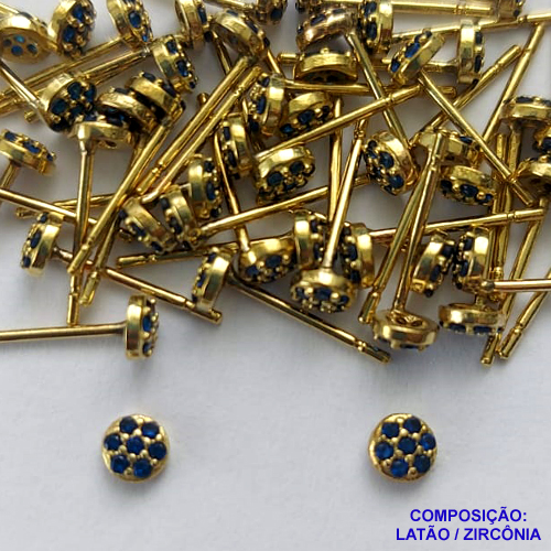 BRINCO NO BRUTO PRONTO PARA O BANHO(CX113) (BX000457 C001) - BRINCO DE PINO REDONDO COM PEDRAS EM MICROS ZIRCÔNIAS AZUIS - TAMANHO 4MM - PESO TOTAL DO PAR 0,3GR - BRU14461