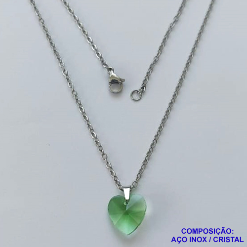 GARGANTILHA EM AÇO INOXIDÁVEL(CX113)- (AÇO03) GARGANTILHA 50CM COM PINGENTE CORAÇÃO EM CRISTAL AUSTRÍACO 13MM - COMPOSIÇÃO: AÇO INOXIDÁVEL / CRISTAL - AÇO1872