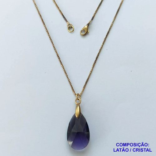 GARGANTILHA NO BRUTO PRONTA PARA O BANHO - CORRENTE VENEZIANA DE 45CM PINGENTE CRISTAL ROXA 13X22MM  - PESO TOTAL 3,9GR - BRU14463