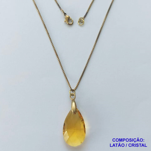 GARGANTILHA NO BRUTO PRONTA PARA O BANHO - CORRENTE VENEZIANA DE 45CM PINGENTE CRISTAL AMARELA 13X22MM  - PESO TOTAL 3,9GR - BRU14464