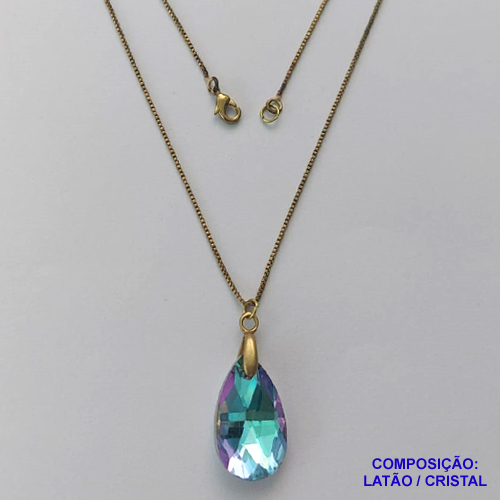 GARGANTILHA NO BRUTO PRONTA PARA O BANHO - CORRENTE VENEZIANA DE 45CM PINGENTE CRISTAL AZUL CLARA 13X22MM  - PESO TOTAL 4GR - BRU14471