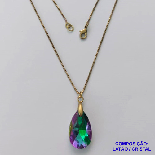GARGANTILHA NO BRUTO PRONTA PARA O BANHO - CORRENTE VENEZIANA DE 45CM PINGENTE CRISTAL VERDE CLARA 13X22MM  - PESO TOTAL 4GR - BRU14472