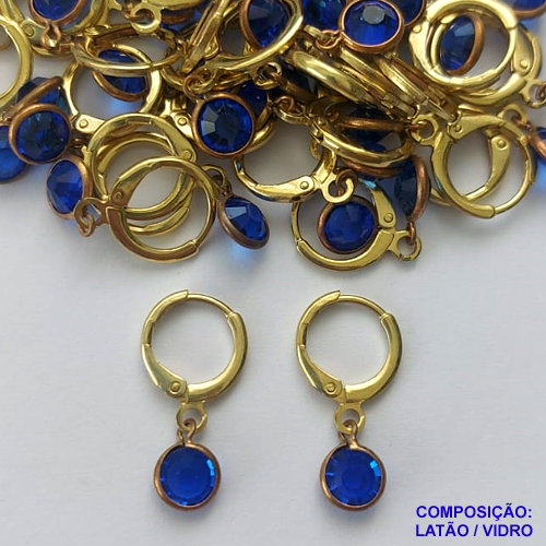 BRINCO NO BRUTO PRONTO BANHO - BRINCO ARGOLINHA DE PRESSÃO (TRANQUETA) COM PINGENTE REDONDO EM VIDRO AZUL TURQUESA 6MM - PESO TOTAL 1,5GR - BRU14488