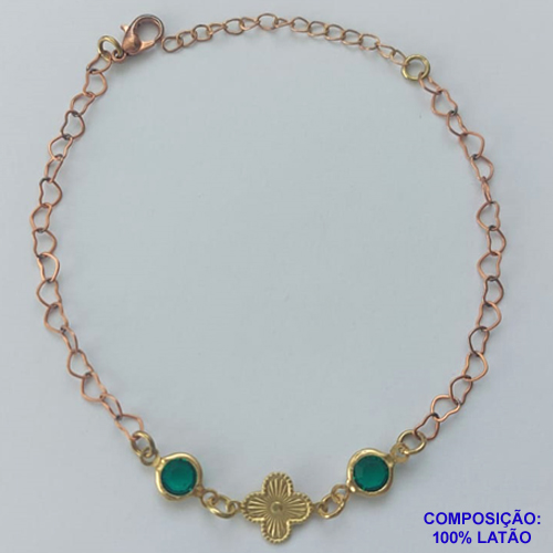 PULSEIRA NO BRUTO PRONTO PARA O BANHO - (CX.49)  PULSEIRA TIPO VAN CLEFF COM PEDRA CRISTAL VERDE - TAMANHO 18CM - PESO 3,1GR - FECHO LAGOSTA - BRU14490
