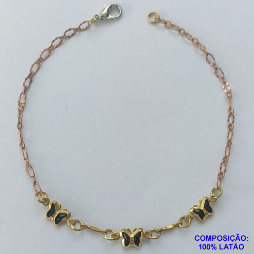 PULSEIRA NO BRUTO PRONTA PARA O BANHO - (CX.49)  PULSEIRA COM BROBOLETAS PRETAS - TAMANHO 18CM - PESO 2,5GR - FECHO LAGOSTA - BRU14496