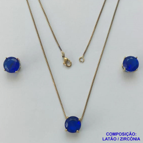 CONJUNTO NO BRUTO PRONTO PARA O BANHO - CORRENTE VENEZIANA 45CM E PINGENTE E BRINCOS COM BASE EM ALTA FUSÃO E ZIRCÔNIA AZUL 10X10MM - PESO TOTAL 5,5GR - BRU14497