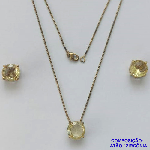 CONJUNTO NO BRUTO PRONTO PARA O BANHO - CORRENTE VENEZIANA 45CM E PINGENTE E BRINCOS COM BASE EM ALTA FUSÃO E ZIRCÔNIA AMARELA 10X10MM - PESO TOTAL 5,5GR - BRU14500