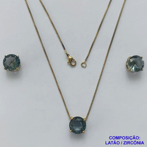 CONJUNTO NO BRUTO PRONTO PARA O BANHO - CORRENTE VENEZIANA 45CM E PINGENTE E BRINCOS COM BASE EM ALTA FUSÃO E ZIRCÔNIA FUMÊ 10X10MM - PESO TOTAL 5,5GR - BRU14503