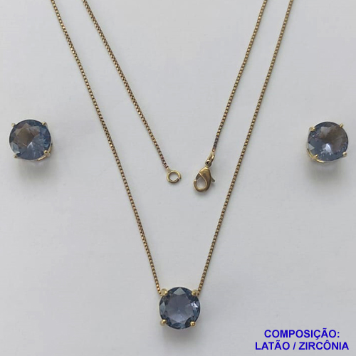 CONJUNTO NO BRUTO PRONTO PARA O BANHO - CORRENTE VENEZIANA 45CM E PINGENTE E BRINCOS COM BASE EM ALTA FUSÃO E ZIRCÔNIA LILÁS 10X10MM - PESO TOTAL 5,5GR - BRU14504