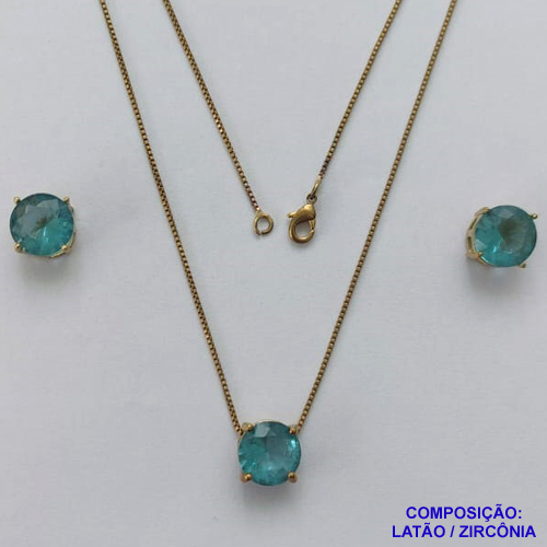 CONJUNTO NO BRUTO PRONTO PARA O BANHO - CORRENTE VENEZIANA 45CM E PINGENTE E BRINCOS COM BASE EM ALTA FUSÃO E ZIRCÔNIA AZUL 10X10MM - PESO TOTAL 5,5GR - BRU14511