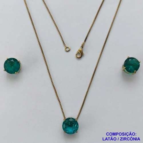 CONJUNTO NO BRUTO PRONTO PARA O BANHO - CORRENTE VENEZIANA 45CM E PINGENTE E BRINCOS COM BASE EM ALTA FUSÃO E ZIRCÔNIA AZUL 10X10MM - PESO TOTAL 5,5GR - BRU14516