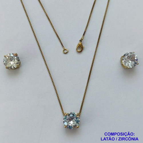 CONJUNTO NO BRUTO PRONTO PARA O BANHO - CORRENTE VENEZIANA 45CM E PINGENTE E BRINCOS COM BASE EM ALTA FUSÃO E ZIRCÔNIA CRISTAL 10X10MM - PESO TOTAL 5,5GR - BRU14517