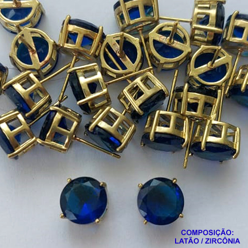BRINCO NO BRUTO PRONTO PARA O BANHO - BRINCOS DE PINO COM BASE EM ALTA FUSÃO E ZIRCÔNIA AZUL 10X10MM - PESO TOTAL 2,4GR - BRU14520