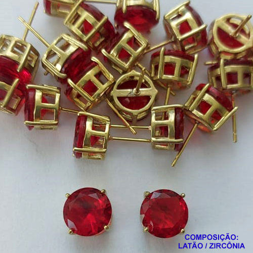 BRINCO NO BRUTO PRONTO PARA O BANHO - BRINCOS DE PINO COM BASE EM ALTA FUSÃO E ZIRCÔNIA VERMELHA 10X10MM - PESO TOTAL 2,4GR - BRU14523