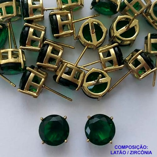 BRINCO NO BRUTO PRONTO PARA O BANHO - BRINCOS DE PINO COM BASE EM ALTA FUSÃO E ZIRCÔNIA VERDE ESCURA 10X10MM - PESO TOTAL 2,4GR - BRU14524