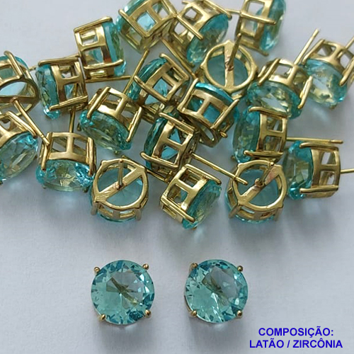 BRINCO NO BRUTO PRONTO PARA O BANHO - BRINCOS DE PINO COM BASE EM ALTA FUSÃO E ZIRCÔNIA AZUL CLARO 10X10MM - PESO TOTAL 2,4GR - BRU14527