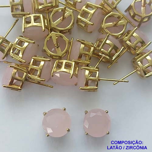 BRINCO NO BRUTO PRONTO PARA O BANHO - BRINCOS DE PINO COM BASE EM ALTA FUSÃO E ZIRCÔNIA ROSA LEITOSA 10X10MM - PESO TOTAL 2,4GR - BRU14529