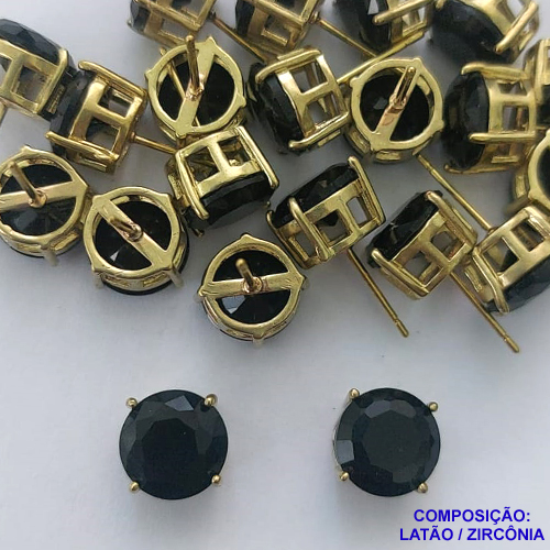 BRINCO NO BRUTO PRONTO PARA O BANHO - BRINCOS DE PINO COM BASE EM ALTA FUSÃO E ZIRCÔNIA PRETO 10X10MM - PESO TOTAL 2,4GR - BRU14531