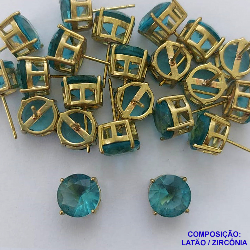 BRINCO NO BRUTO PRONTO PARA O BANHO - BRINCOS DE PINO COM BASE EM ALTA FUSÃO E ZIRCÔNIA AZUL 10X10MM - PESO TOTAL 2,4GR - BRU14533