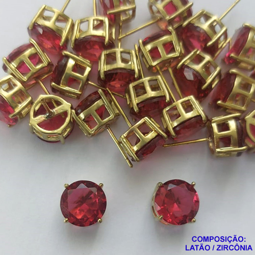 BRINCO NO BRUTO PRONTO PARA O BANHO - BRINCOS DE PINO COM BASE EM ALTA FUSÃO E ZIRCÔNIA VERMELHA 10X10MM - PESO TOTAL 2,4GR - BRU14536