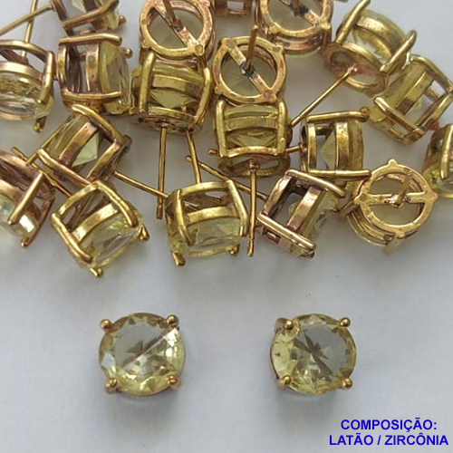 BRINCO NO BRUTO PRONTO PARA O BANHO - BRINCOS DE PINO COM BASE EM ALTA FUSÃO E ZIRCÔNIA AMARELA 10X10MM - PESO TOTAL 2,4GR - BRU14538