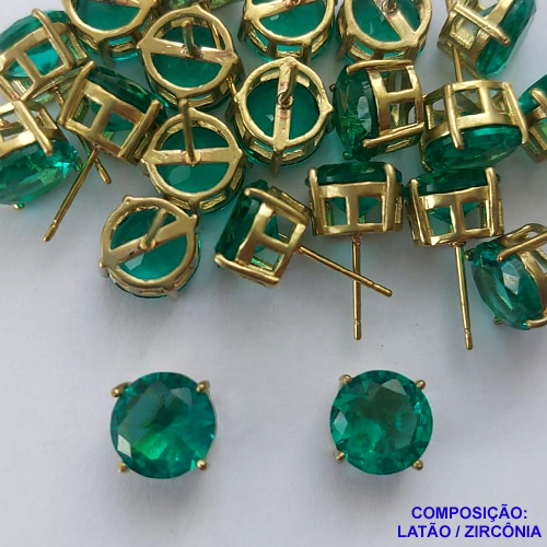 BRINCO NO BRUTO PRONTO PARA O BANHO - BRINCOS DE PINO COM BASE EM ALTA FUSÃO E ZIRCÔNIA VERDE 10X10MM - PESO TOTAL 2,4GR - BRU14539
