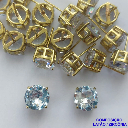BRINCO NO BRUTO PRONTO PARA O BANHO - BRINCOS DE PINO COM BASE EM ALTA FUSÃO E ZIRCÔNIA CRISTAL 10X10MM - PESO TOTAL 2,4GR - BRU14540
