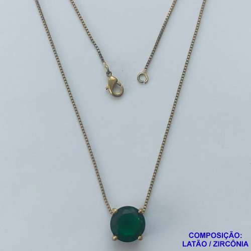 GARGANTILHA NO BRUTO PRONTO PARA O BANHO - GARGANTILHA COM CORRENTE VENEZIANA 45CM E PINGENTE COM BASE EM ALTA FUSÃO E PEDRA EM ZIRCÔNIA VERDE ESCURA 10X10MM - PESO TOTAL 3,1GR - BRU14544