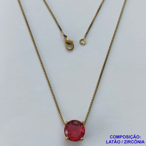 GARGANTILHA NO BRUTO PRONTO PARA O BANHO - GARGANTILHA COM CORRENTE VENEZIANA 45CM E PINGENTE COM BASE EM ALTA FUSÃO E PEDRA EM ZIRCÔNIA VERMELHA 10X10MM - PESO TOTAL 3,1GR - BRU14548