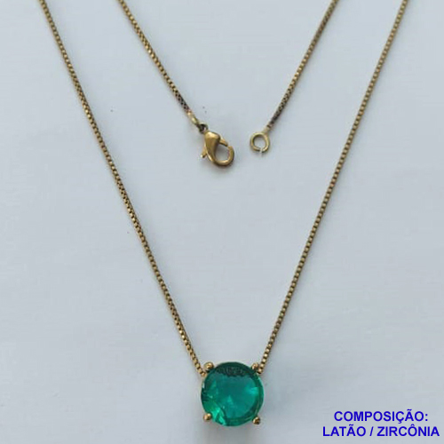 GARGANTILHA NO BRUTO PRONTO PARA O BANHO - GARGANTILHA COM CORRENTE VENEZIANA 45CM E PINGENTE COM BASE EM ALTA FUSÃO E PEDRA EM ZIRCÔNIA VERDE 10X10MM - PESO TOTAL 3,1GR - BRU14549