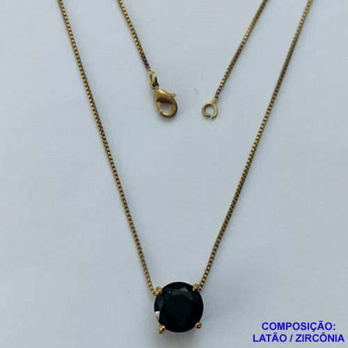 GARGANTILHA NO BRUTO PRONTO PARA O BANHO - GARGANTILHA COM CORRENTE VENEZIANA 45CM E PINGENTE COM BASE EM ALTA FUSÃO E PEDRA EM ZIRCÔNIA PRETA 10X10MM - PESO TOTAL 3,1GR - BRU14550