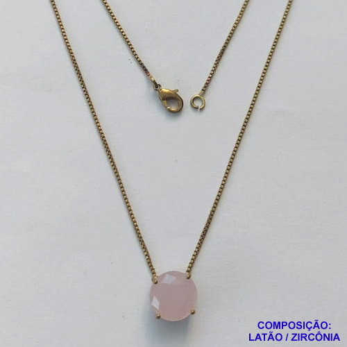GARGANTILHA NO BRUTO PRONTO PARA O BANHO - GARGANTILHA COM CORRENTE VENEZIANA 45CM E PINGENTE COM BASE EM ALTA FUSÃO E PEDRA EM ZIRCÔNIA ROSA LEITOSA 10X10MM - PESO TOTAL 3,1GR - BRU14552