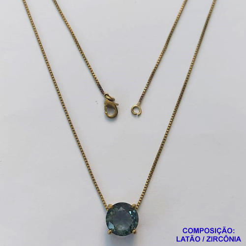 GARGANTILHA NO BRUTO PRONTO PARA O BANHO - GARGANTILHA COM CORRENTE VENEZIANA 45CM E PINGENTE COM BASE EM ALTA FUSÃO E PEDRA EM ZIRCÔNIA FUMÊ 10X10MM - PESO TOTAL 3,1GR - BRU14553