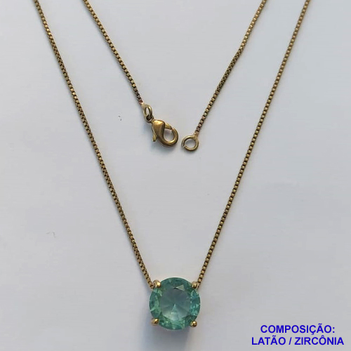 GARGANTILHA NO BRUTO PRONTO PARA O BANHO - GARGANTILHA COM CORRENTE VENEZIANA 45CM E PINGENTE COM BASE EM ALTA FUSÃO E PEDRA EM ZIRCÔNIA VERDE CLARA 10X10MM - PESO TOTAL 3,1GR - BRU14554