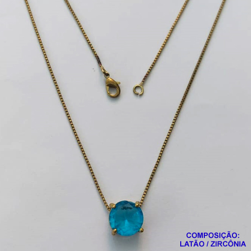 GARGANTILHA NO BRUTO PRONTO PARA O BANHO - GARGANTILHA COM CORRENTE VENEZIANA 45CM E PINGENTE COM BASE EM ALTA FUSÃO E PEDRA EM ZIRCÔNIA AZUL 10X10MM - PESO TOTAL 3,1GR - BRU14555