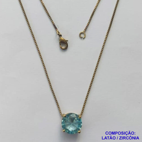 GARGANTILHA NO BRUTO PRONTO PARA O BANHO - GARGANTILHA COM CORRENTE VENEZIANA 45CM E PINGENTE COM BASE EM ALTA FUSÃO E PEDRA EM ZIRCÔNIA AZUL CLARA 10X10MM - PESO TOTAL 3,1GR - BRU14556