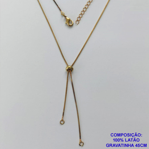 CORRENTE NO BRUTO PRONTA PARA O BANHO - CORRENTE GRAVATINHA (AJUSTÁVEL) 45CM + EXTENSOR - PESO TOTAL 2,5GR - BRU14560