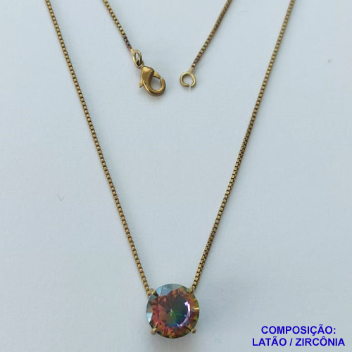 GARGANTILHA NO BRUTO PRONTO PARA O BANHO - GARGANTILHA COM CORRENTE VENEZIANA 45CM E PINGENTE COM BASE EM ALTA FUSÃO E PEDRA EM ZIRCÔNIA COLORIDA 10X10MM - PESO TOTAL 3,1GR - BRU14562