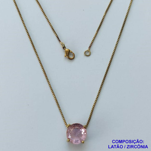 GARGANTILHA NO BRUTO PRONTO PARA O BANHO - GARGANTILHA COM CORRENTE VENEZIANA 45CM E PINGENTE COM BASE EM ALTA FUSÃO E PEDRA EM ZIRCÔNIA ROSA 10X10MM - PESO TOTAL 3,1GR - BRU14563