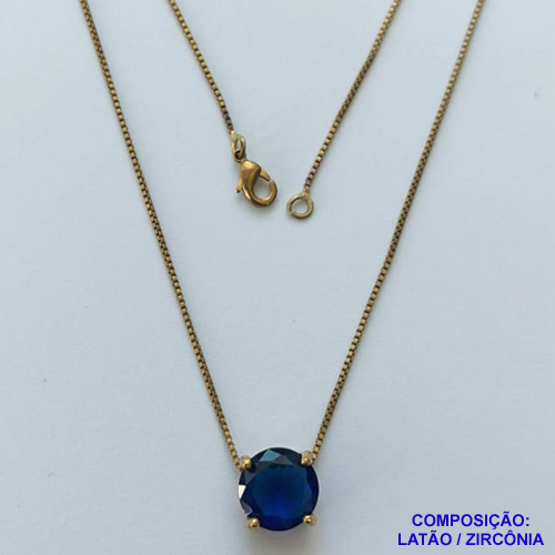 GARGANTILHA NO BRUTO PRONTO PARA O BANHO - GARGANTILHA COM CORRENTE VENEZIANA 45CM E PINGENTE COM BASE EM ALTA FUSÃO E PEDRA EM ZIRCÔNIA AZUL ESCURA 10X10MM - PESO TOTAL 3,1GR - BRU14564